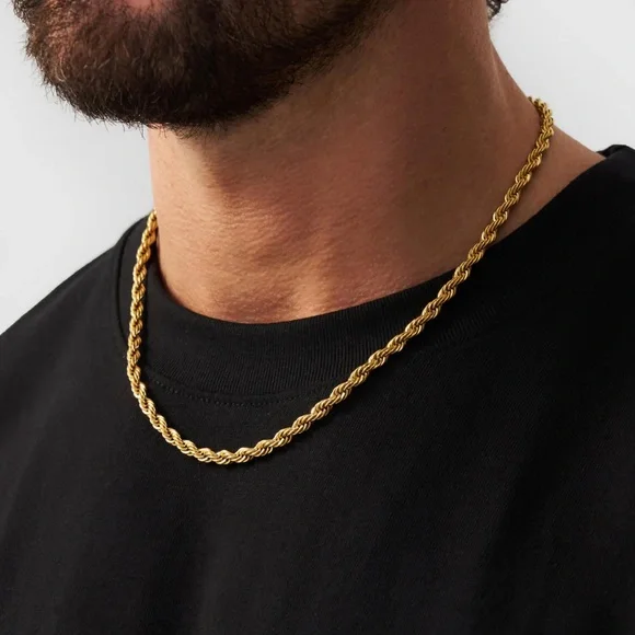 18K Gold Plated Beatrice 5mm Rope Chain Necklace*Unisex Necklace*Chunky*Men’s - Picture 1 of 8